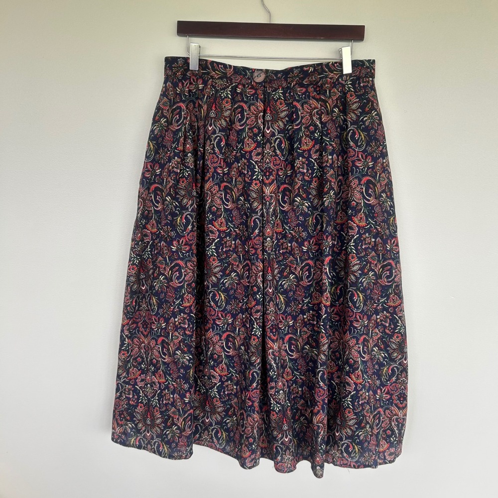 Vintage Pitlochry Scotland Wool Paisley Pleated Midi Skirt Womens 18 Cottagecore - Picture 4 of 7